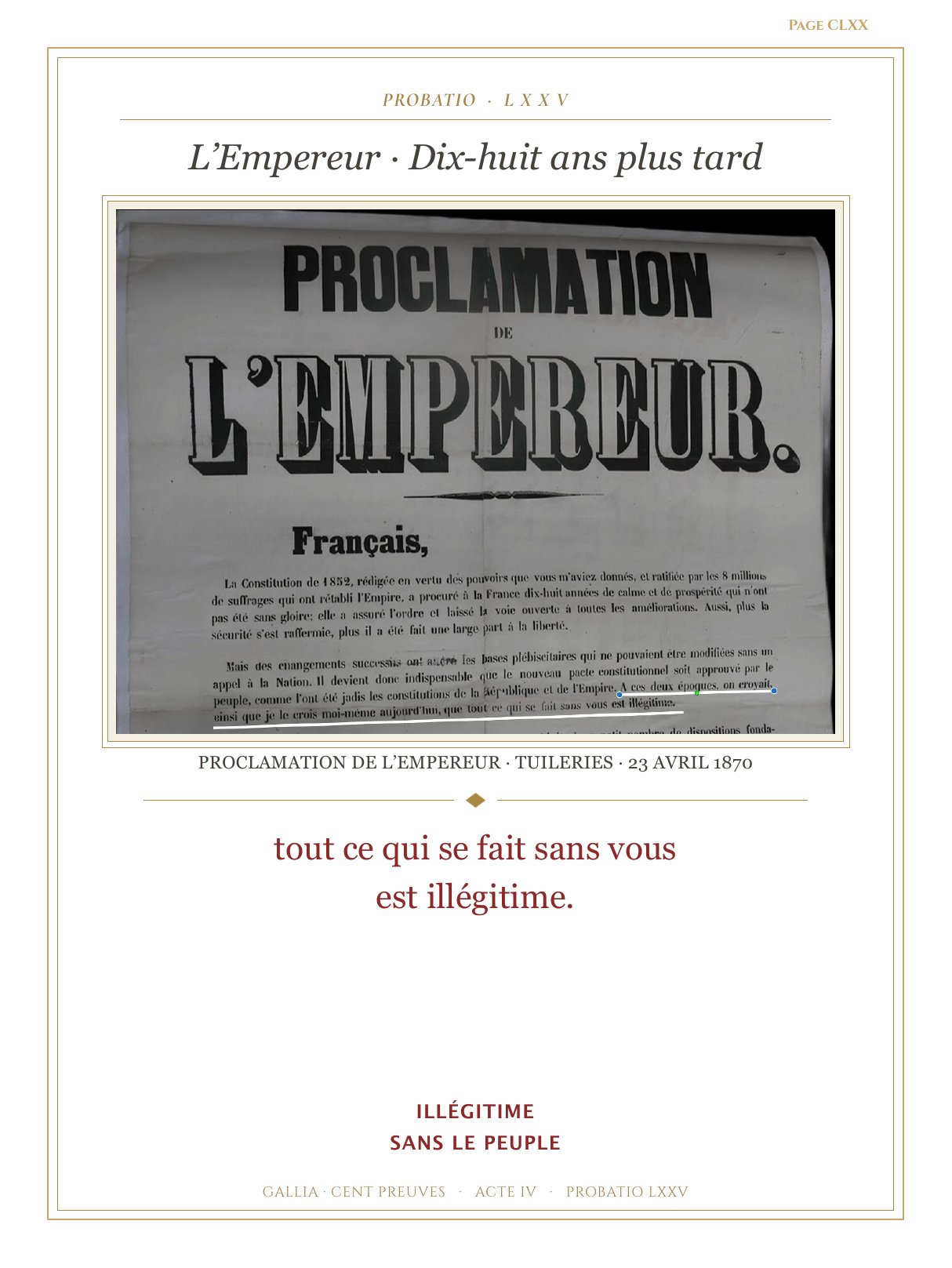 Proclamation de l’Empereur — 23 avril 1870 — Les Cent Preuves
