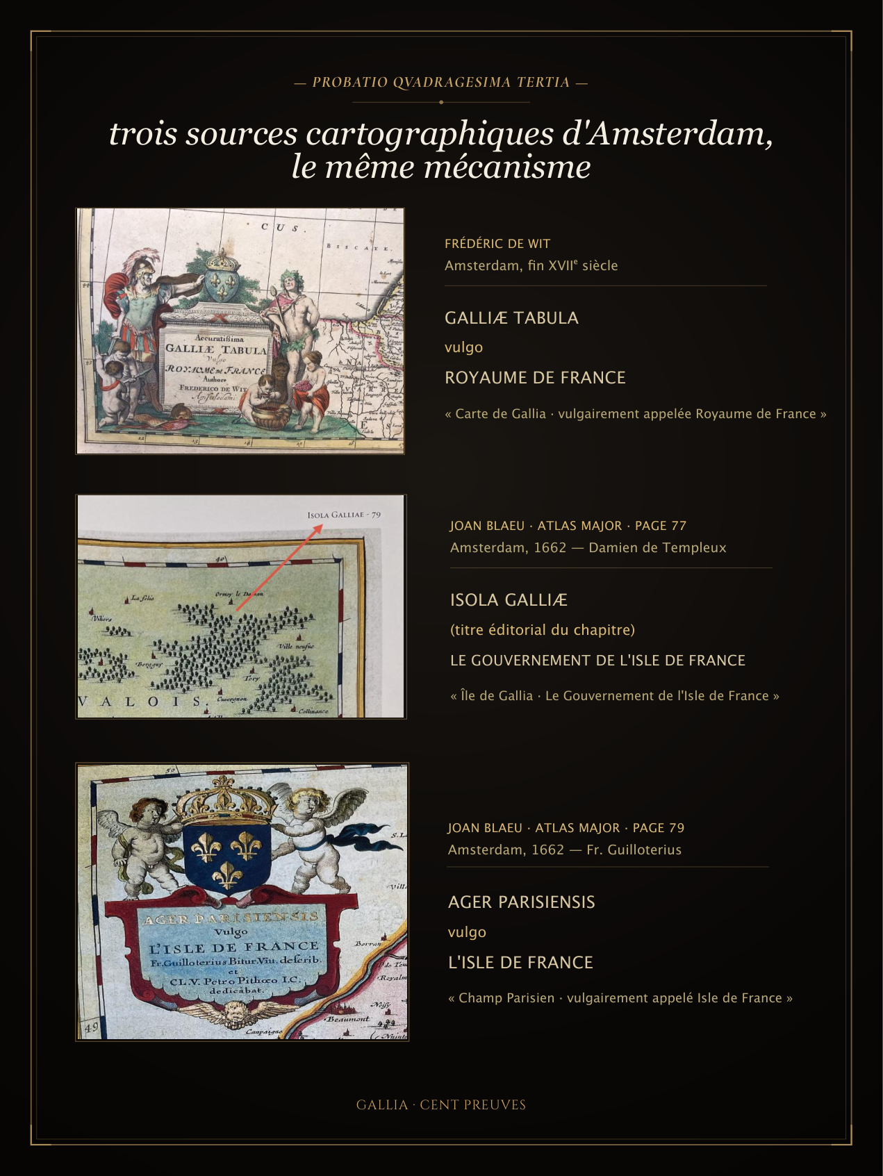 Cartes Galliae — ISOLA GALLIÆ — Les Cent Preuves, planche p. 117
